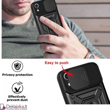 5in1 smūgiams atsparus dėklas su žiedu ir kameros apsauga - juodas (Apple Iphone XR)